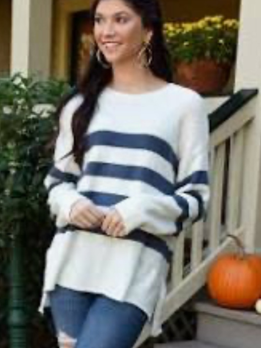 Z-Supply Woodland Sweater Cream and Navy Striped Crewneck Sweater